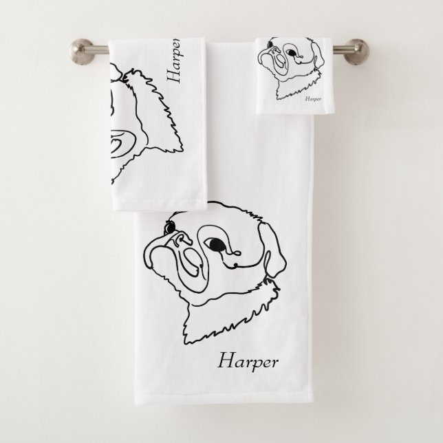 Conjunto De Toalhas Pug de Arte de Linha Personalizável (Insitu)