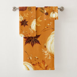 Conjunto De Toalhas Pumpkin Castanho Floral outono e Padrões de Queda