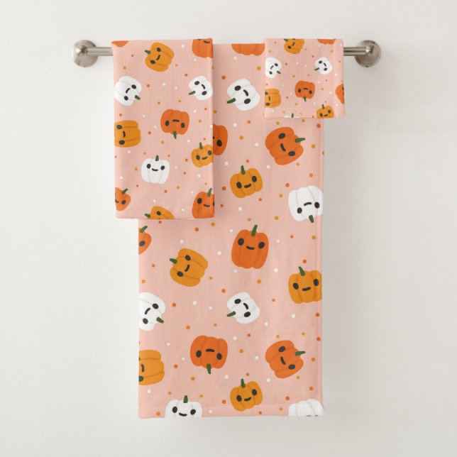 Conjunto De Toalhas Pumpkin Cute Kawaii Enfrenta Padrão (Insitu)