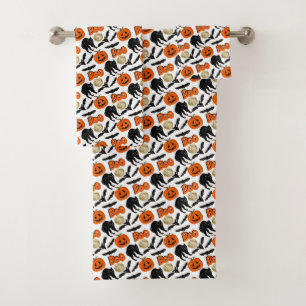 Conjunto De Toalhas Pumpkin De Gato E Desenho De Lua Do Halloween Boo
