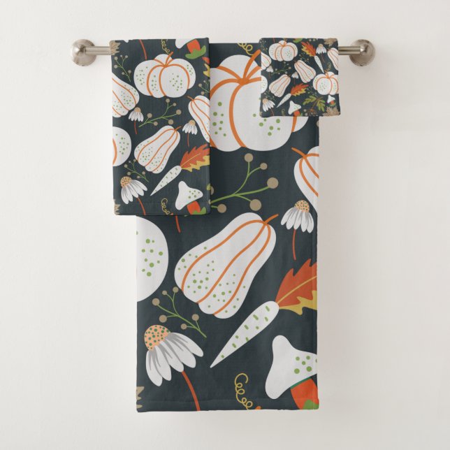 Conjunto De Toalhas Pumpkin seamless pattern floral black and white (Insitu)
