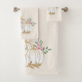 Conjunto De Toalhas Pumpkins branco e Dourado Aquarela