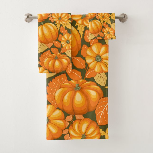 Conjunto De Toalhas Pumpkins Patterno do Halloween em Fall Season (Insitu)