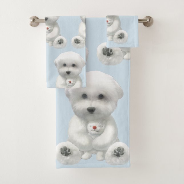 Conjunto De Toalhas Puppy Abraçando Seu Brinquedo (Insitu)