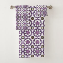 Conjunto De Toalhas Purple and white geometric mandala pattern Towel