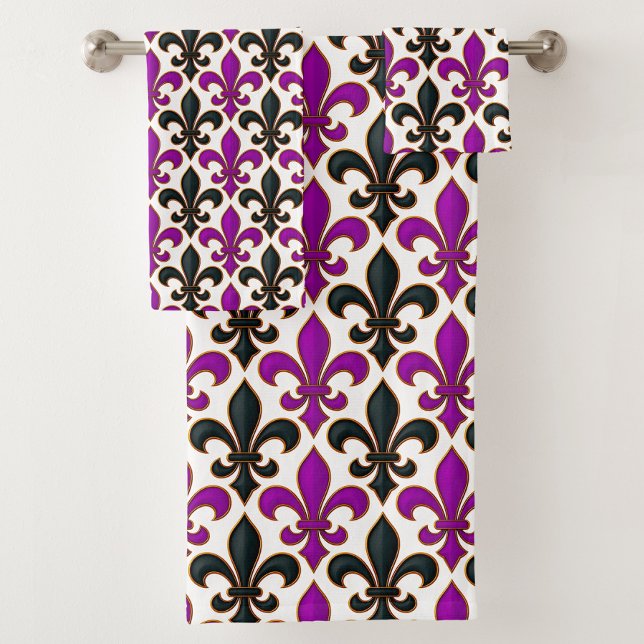 Conjunto De Toalhas Purple Black Baroque Fleur-de-lis Pattern Design  (Criador carregado)