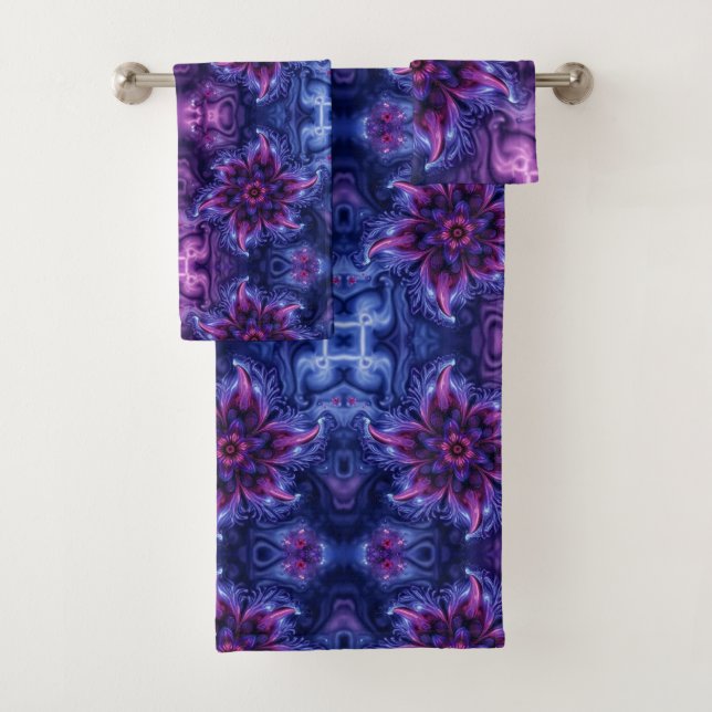 Conjunto De Toalhas Purple blue flower Dream  Abstract Fractal art (Insitu)