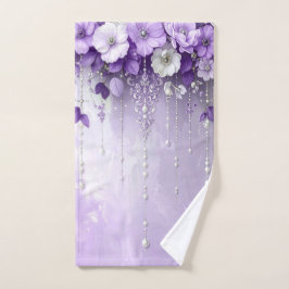 Conjunto De Toalhas Purple Flowers with Dangling Pearls Towel Set