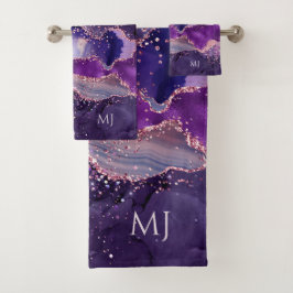 Conjunto De Toalhas Purple Glittery Agate Texture