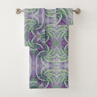 Conjunto De Toalhas Purple Green Dream flower Abstract Fractal art
