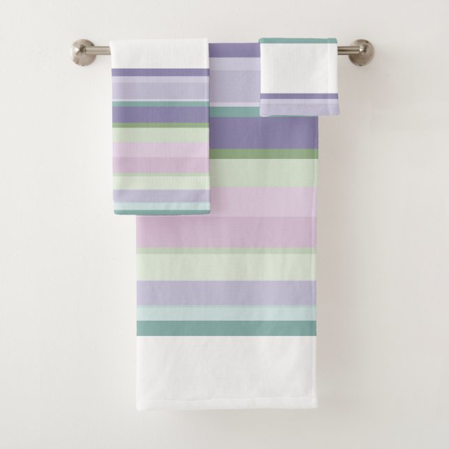 Conjunto De Toalhas Purple, Neptune, sea green, and Lavender stripes (Insitu)