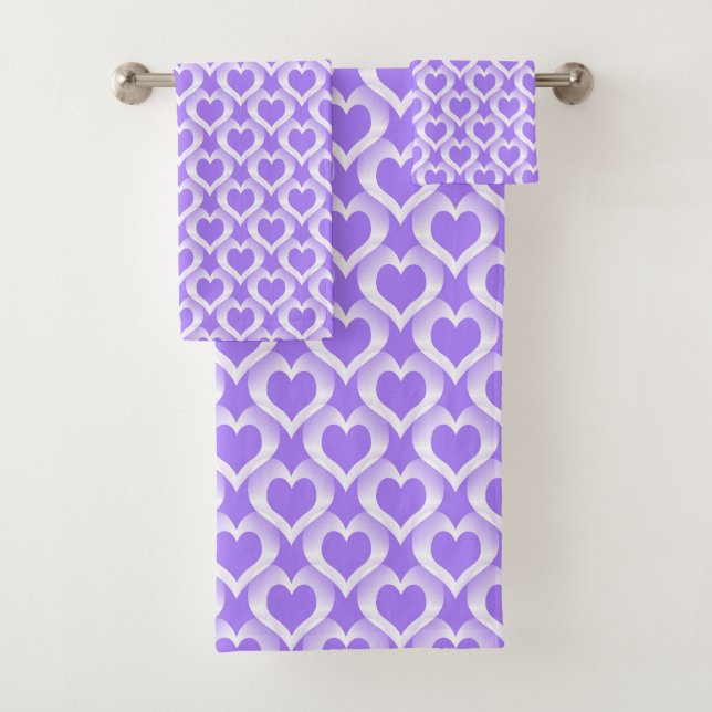 Conjunto De Toalhas Purple White Hearts Pattern (Insitu)