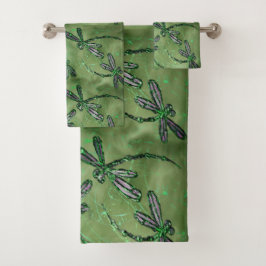 Conjunto De Toalhas Purple Winged Dragonflies on Soft Green