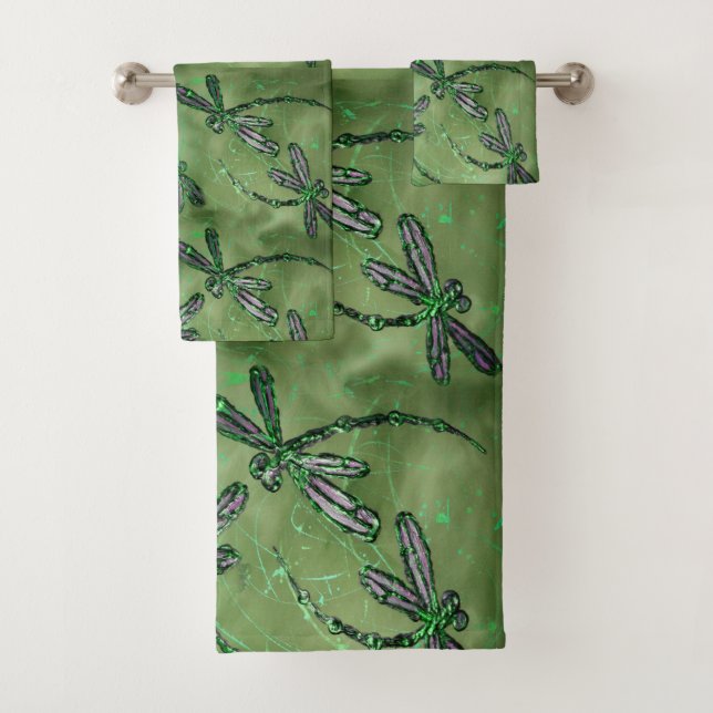 Conjunto De Toalhas Purple Winged Dragonflies on Soft Green (Insitu)