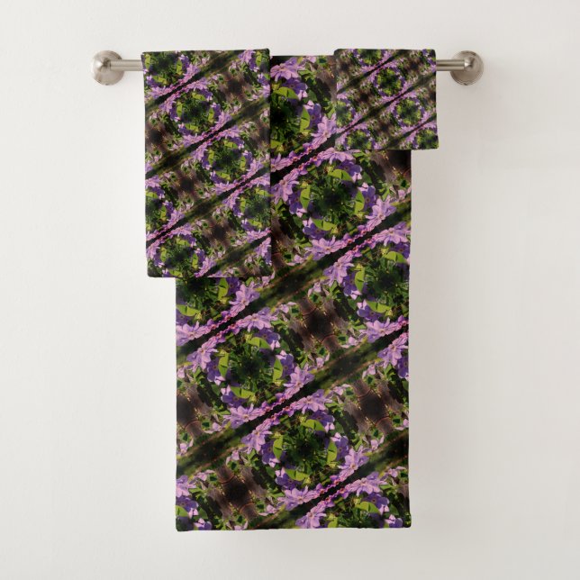 Conjunto De Toalhas Púrpura Clematis Flowers Abstrato Patterno (Insitu)