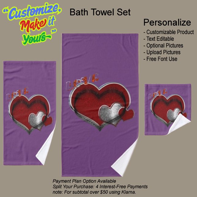 Conjunto de Toalhas Púrpura do Coração (Heart Magic Bathroom Towel Set Featuring a Purple Background.)