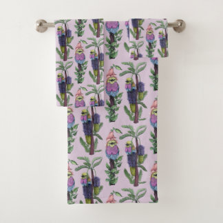 Conjunto De Toalhas Púrpura Lilac Roxo Púrpura Aquarela Pássaro Africa