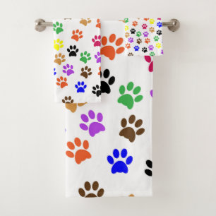 Conjunto De Toalhas Pws Padrão De Pata Animal Cachorro Colorido Arco-
