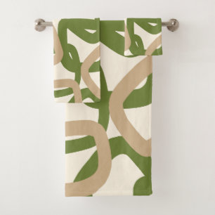 Conjunto De Toalhas Quadrado Emaranhado Verde Oliva Bege Quente