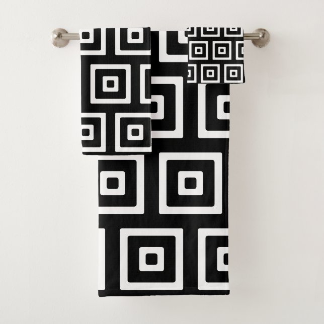 Conjunto De Toalhas Quadrados Abstratos Preto e Branco (Insitu)