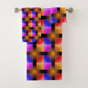 Conjunto De Toalhas Quadrados cor-de-rosa brilhantes sobre fundo preto