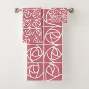 Conjunto De Toalhas Quadrados de Rosa art deco estilizados, cor-de-ros