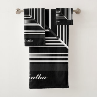 Conjunto De Toalhas Quadrados Geométricos De Preto Elegante Branco E P