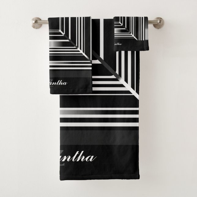 Conjunto De Toalhas Quadrados Geométricos De Preto Elegante Branco E P (Insitu)