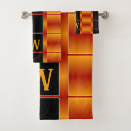 Conjunto De Toalhas Quadrados Laranja Pretos E Ouros Geométricos