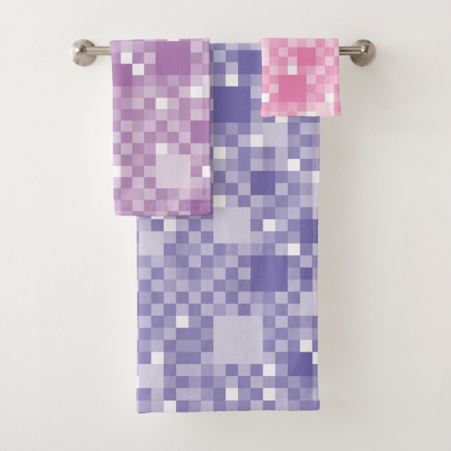 Conjunto De Toalhas Quadrados Pequenos Violetos Digitais Pixelados (Insitu)