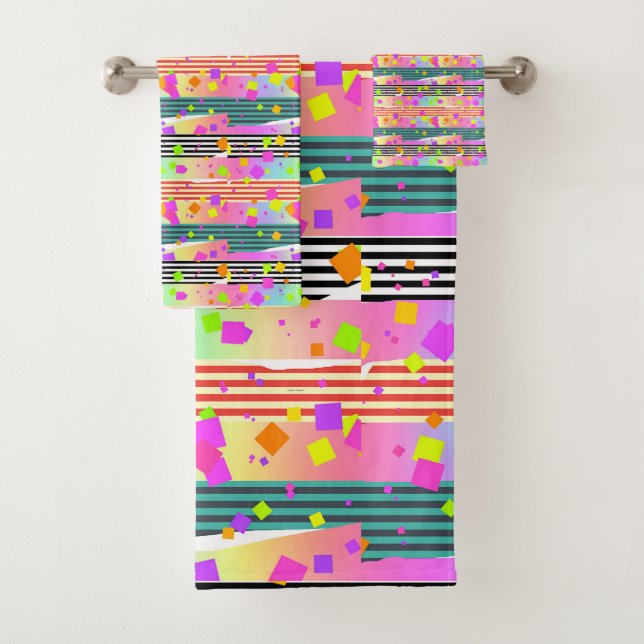 Conjunto De Toalhas Quadrados + Stripes Colagem Crianças Presente (Insitu)