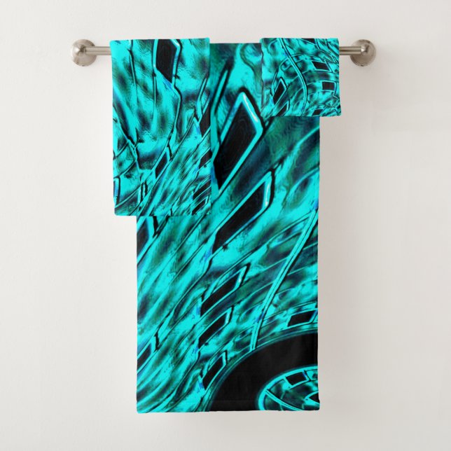 Conjunto De Toalhas Quadrados tortos espelhados na imagem ciana (Insitu)