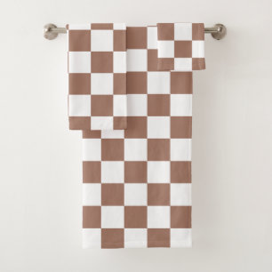 Conjunto De Toalhas Quadrados xadrez marrom mocha branco geométrico re