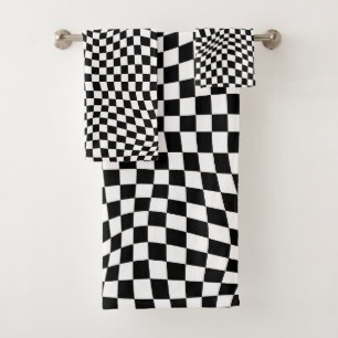 Conjunto De Toalhas Quadro de Verificação Branco Preto Verificado por
