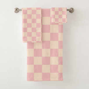 Conjunto De Toalhas Quadro de verificação rosa e creme