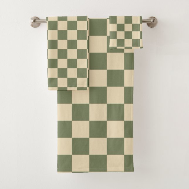 Conjunto De Toalhas Quadro de verificação verde e bege claro (Insitu)