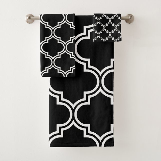 Conjunto De Toalhas Quatrefoil preto & branco (Insitu)