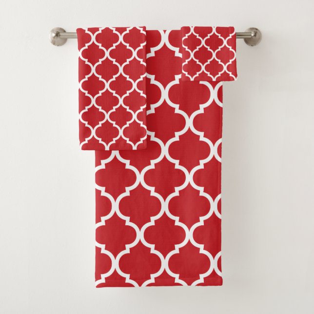Conjunto De Toalhas Quatrefol Branco Vermelho (Insitu)