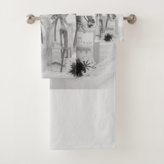 Conjunto De Toalhas Quatro Frascos E Flores Brancas (Insitu)