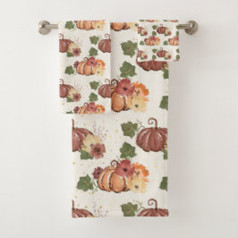 Conjunto De Toalhas Queda Aquarela Pumpkin Floral