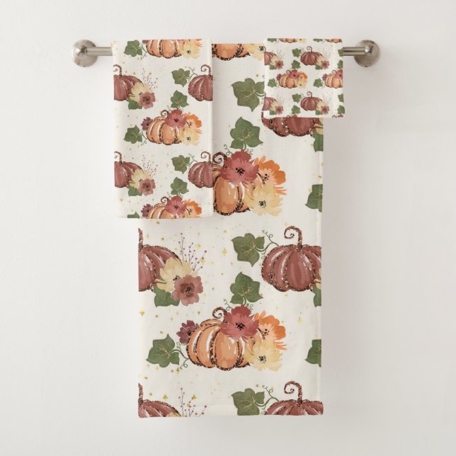 Conjunto De Toalhas Queda Aquarela Pumpkin Floral (Insitu)
