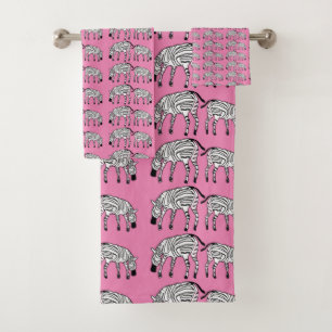 Conjunto De Toalhas Quênia, Arte Africana, Zebras e Padrões Rosa
