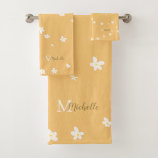 Conjunto De Toalhas Quic Yellow Farmhouse Sweet Daisies Girly Monogram