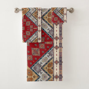 Conjunto De Toalhas Quilim Turco Antigo Vintage Vermelho Bege