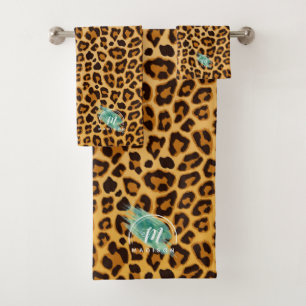Conjunto De Toalhas Quita Monograma Couro e Padrão-Leopardo