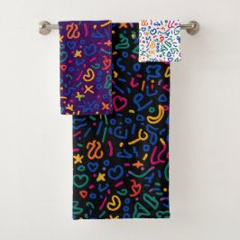 Conjunto De Toalhas Rabisco divertido formas vibrantes coloridas