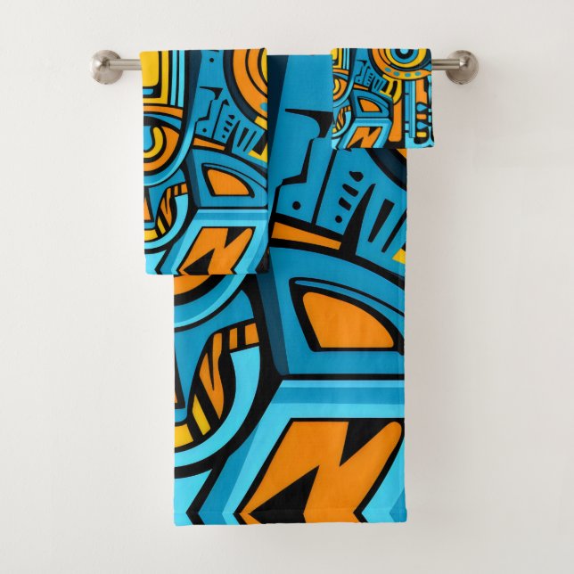 Conjunto De Toalhas Rabiscos azuis do espelho laranja amarelo (Insitu)