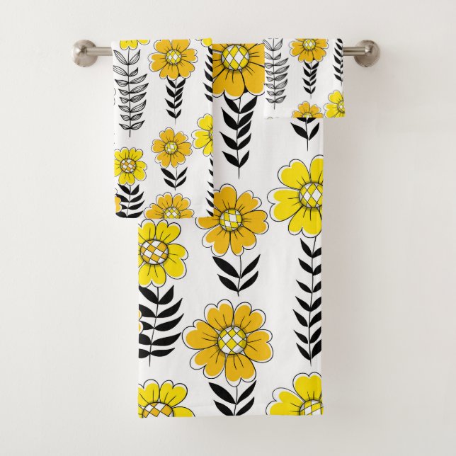 Conjunto De Toalhas Rabiscos de margarida em amarelo e preto (Insitu)