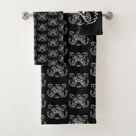 Conjunto De Toalhas Racconon Tribal Negro e Branco