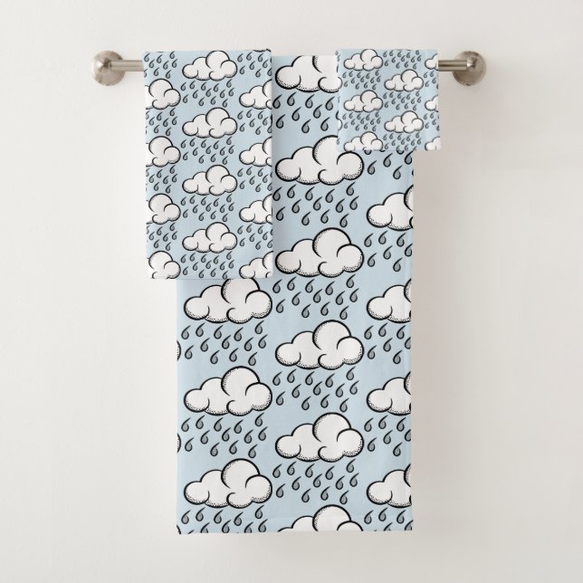 Conjunto De Toalhas Rain Clouds Illustrated Pattern on Light Blue (Insitu)